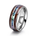 Polished tungsten steel ring featuring inlaid wood grain and iridescent abalone shell inlay - US 7 / Silver