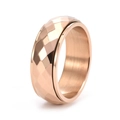 Detailed view of rose gold spinning ring with geometric diamond-cut faceted surface - US 6 / Wide Style / Rose Gold