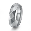 Polished tungsten steel ring featuring a geometric diamond-cut faceted surface in silver - US 6 / Silver