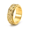 Macro view of gold spinner ring featuring engraved triangle and eye symbols - US 6 / Gold