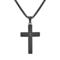 Heren kruis ketting van zwart roestvrij staal met gegraveerd Onzevader op een box ketting - Enkele Hanger (Zwart) / Zwart