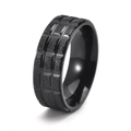Anello da uomo nero in acciaio inossidabile con trama a griglia e finitura opaca - US 6 / Nero