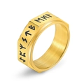 Nordic Viking gold rotatable stainless steel ring with black rune engravings on hex surface - US 6 / Gold