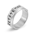 Men's vintage Viking rune spinner ring in brushed stainless steel on white background - US 6 / Silver