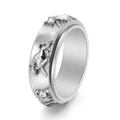 Titanium steel spinner bull ring with vintage frosted silver finish and bull relief - US 6 / Silver