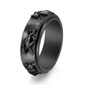 Rotating stainless steel bull ring for men with matte black embossed animal pattern - US 6 / Black