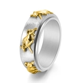 Titanium steel rotatable bull head ring for men with silver matte finish and gold ox relief - US 6 / Two-tone (Gold & Silver)