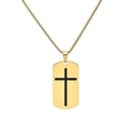 Heren gouden roestvrijstalen militaire tag ketting met zwarte kruis hanger op een witte achtergrond - Alleen hanger / Goud