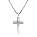 Men's stainless steel cross necklace featuring unique radial light reflection patterns - Silver Color [Pendant Only]