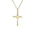 Detalle del colgante de cruz dorada con brillantes de imitación y una cadena fina de metal - Colgante Único Pequeño / Dorado