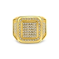 Anello chevalier da uomo placcato oro 18 carati con zirconi in stile hip hop - US 7 / Oro