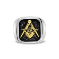 Anello massonico da uomo in acciaio inossidabile con logo dorato su sfondo nero testurizzato - US 7 / Bicolore (Oro e Argento)