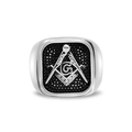 Anello massonico retrò da uomo in acciaio inossidabile argento con logo G nero - US 7 / Argento