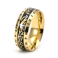 Bague Viking en acier inoxydable doré avec incrustation noire et gravure nordique - US 7 / Doré