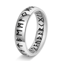 Bague rune viking vintage de 6mm en acier poli avec des gravures nordiques noires - US 7 / Argenté
