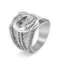 Punk eagle head titanium steel ring with sparkling crystals for men on white background - US 8 / Silver