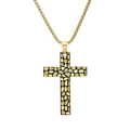Collana con croce retrò in acciaio inossidabile dorato con trama a ciottoli neri - Solo Ciondolo (Senza Catena) / Oro