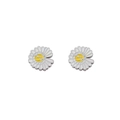 Minimalist daisy earrings with white enamel petals and yellow center in stainless steel - Lightning Style