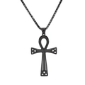 Collier avec pendentif croix Ankh en acier inoxydable noir et cristaux pour homme - Avec Chaîne 3MM 60CM / Noir