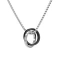 Minimalist double ring LOVE FOREVER pendant necklace in black and silver steel - 3mm 60cm Chain / Black [With Chain]