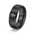 Anello uomo 8mm in acciaio al titanio nero spazzolato con croce di zircone centrale - US 6 / Nero