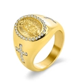 Anello hip-hop Madonna placcato oro 18K con pavé di zirconi e decoro a croce - US 6 / Oro