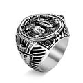 Vintage Egyptian Pharaoh signet ring in stainless steel with Libertad coin engraving - US 7 / Antique Silver