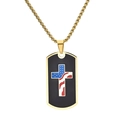 Titanium stalen dog tag ketting met zwarte kruis hanger en Amerikaanse vlag motief - Goud (Met Ketting)