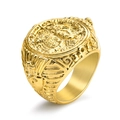 Vintage Egyptian pharaoh and Anubis signet ring in polished gold stainless steel - US 7 / Gold