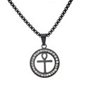 Collana con pendente a croce Ankh nera in acciaio inossidabile con strass luccicanti - Nero | Ciondolo Solo (Senza Catena)