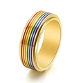 Macro di anello rotante in acciaio inossidabile con smalto arcobaleno a sei vivaci colori - US 6 / Oro