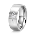 Anello da uomo in acciaio al titanio spazzolato 8mm con croce Ankh e diamanti - US 7 / Argento