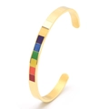 Bracciale rigido a C in acciaio inossidabile dorato con quadrati in smalto color arcobaleno - Oro