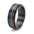 Anello rotante in acciaio inossidabile nero spazzolato con strisce arcobaleno a sei colori - US 6 / Nero