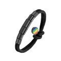 Minimalist black woven milan rope bracelet with magnetic rainbow charm and metal beads - 18cm / Black