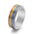 Anello rotante in acciaio inossidabile lucido con sei strisce colorate arcobaleno - US 6 / Argento