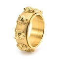 Vintage gold spinning tiger head ring for men in matte punk stainless steel style - US 7 / Gold