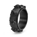 Macro detail of rotating punk tiger head ring with black matte stainless steel finish - US 7 / Black