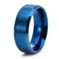Detail of matte blue titanium steel ring featuring brushed texture and polished edges - Blue