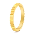 Macro shot of minimalist gold gear ring detail with industrial serrated texture - US 5 / Gold