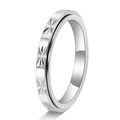 Detailed view of silver stainless steel ring with radial star pattern and rotatable band - US 5 / Steel