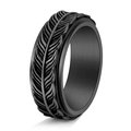 Men's vintage black stainless steel rotating ring with detailed carved feather texture - US 6 / Black