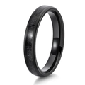 Detail of minimalist black tungsten ring featuring silver meteorite textured inlay - US 6 / 4mm Wide Black