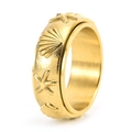 Detailaufnahme des rotierenden goldenen Fidget-Rings mit Seestern- und Muschelprägung - US 6 / Gold