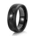 Polished black tungsten steel ring with silver textured inlay and mirror finish - US 6 / 8mm Wide Black