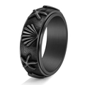 Matter schwarzer Titanring mit geprägten Ozean-Seestern- und Muschelmustern im Vintage-Stil - US 6 / Schwarz