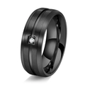 Anillo de hombre en acero de titanio cepillado negro mate con circonita central cuadrada - US 6 / Negro
