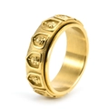 Macro-opname van de roterende 18K gouden meditatie ring met Boeddha-reliëfs - US 6 / Goud