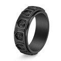 Zwarte matte spinner ring met 18K gouden Boeddhistische reliëfs en schildmotief - US 6 / Zwart