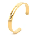 Minimalist gold titanium steel C-shape open bracelet featuring three moving cubic zirconia - Gold